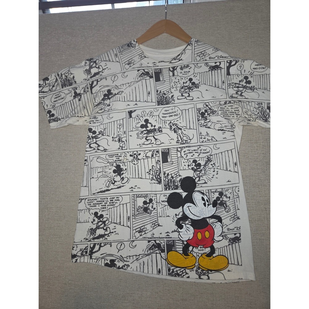 Disney World Mickey Mouse Comic Print T-Shirt Men's Small Hanes White